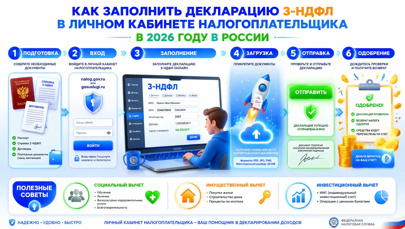 Как заполнить декларацию 3-НДФЛ в личном кабинете налогоплательщика в 2026 году: пошаговая инструкция