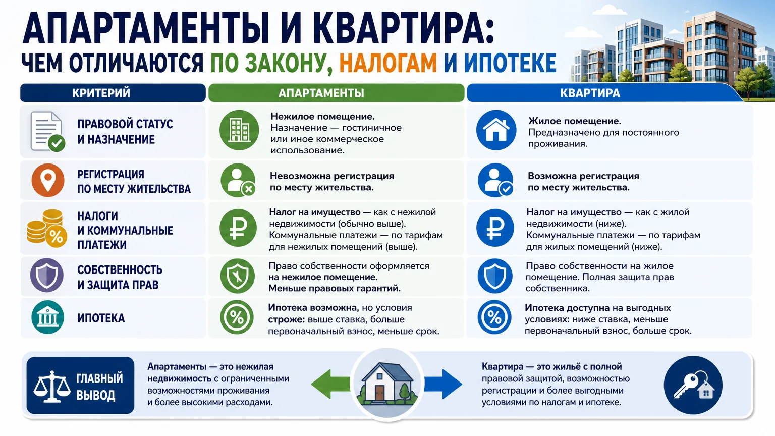 Апартаменты и квартира: чем отличаются по закону, налогам и ипотеке