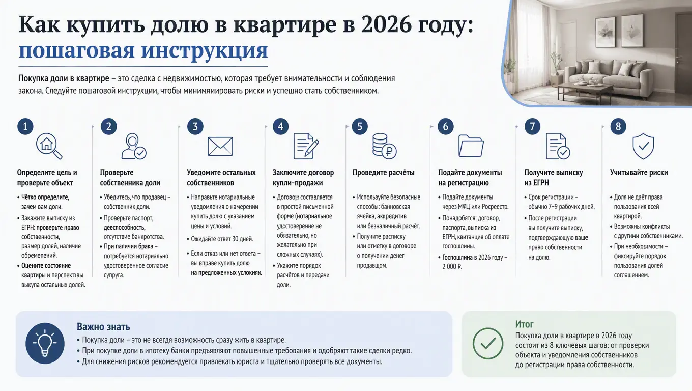 Как купить долю в квартире в 2026 году: пошаговая инструкция