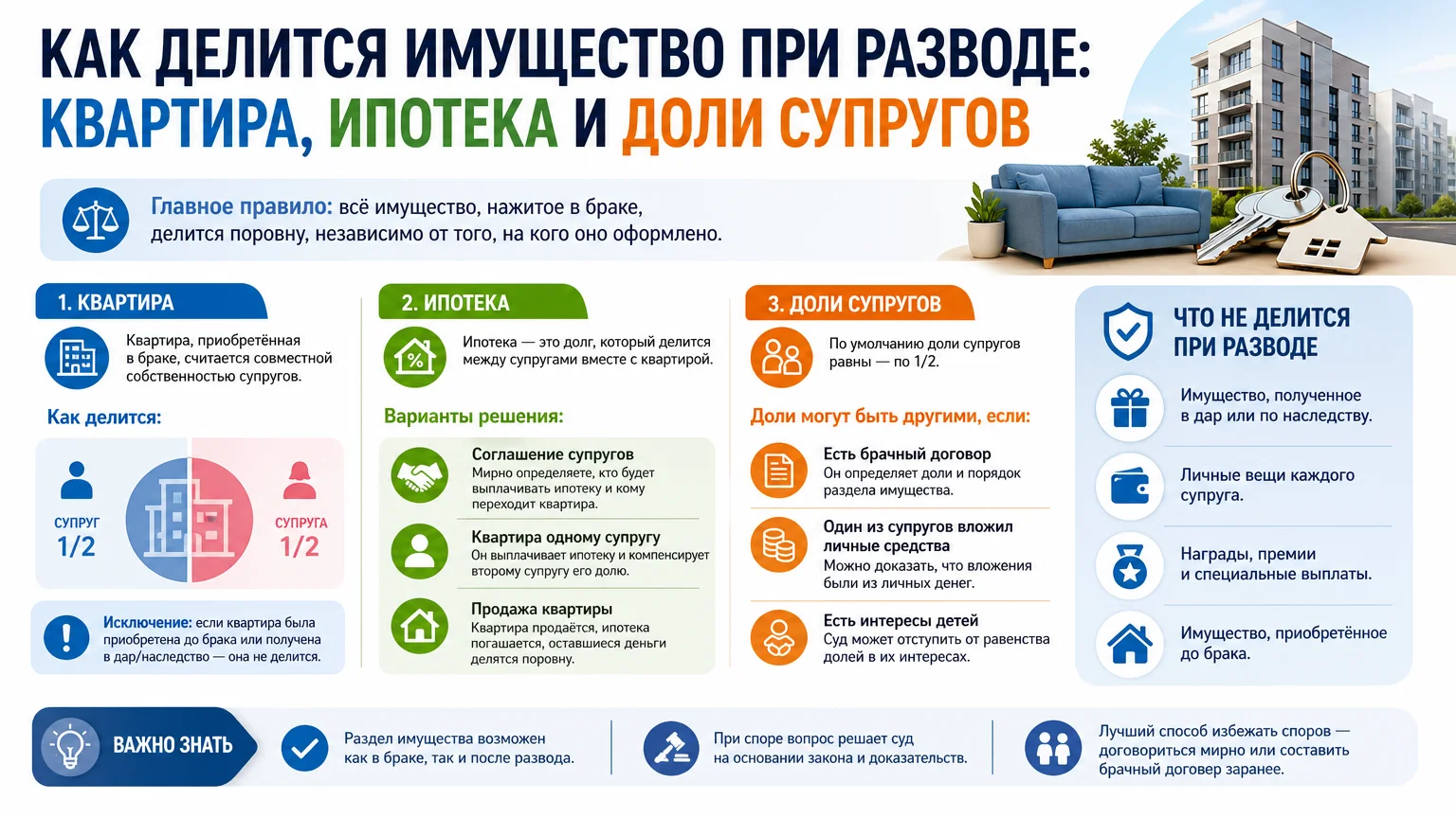 Как делится имущество при разводе: квартира, ипотека и доли супругов