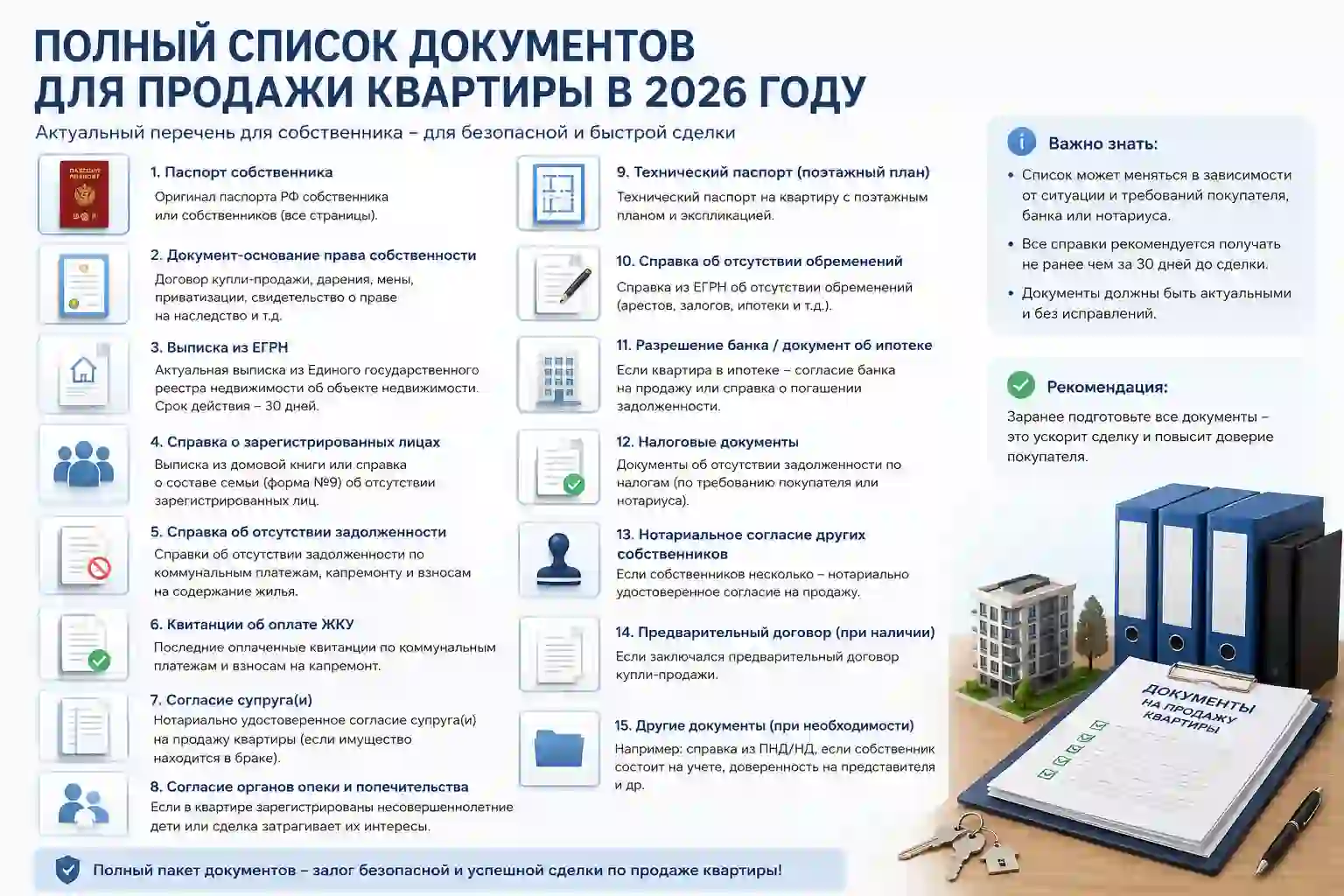 Полный список документов для продажи квартиры в 2026 году: инструкция без воды