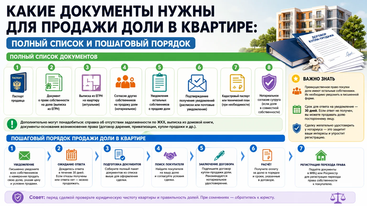 Какие документы нужны для продажи доли в квартире: полный список и пошаговый порядок