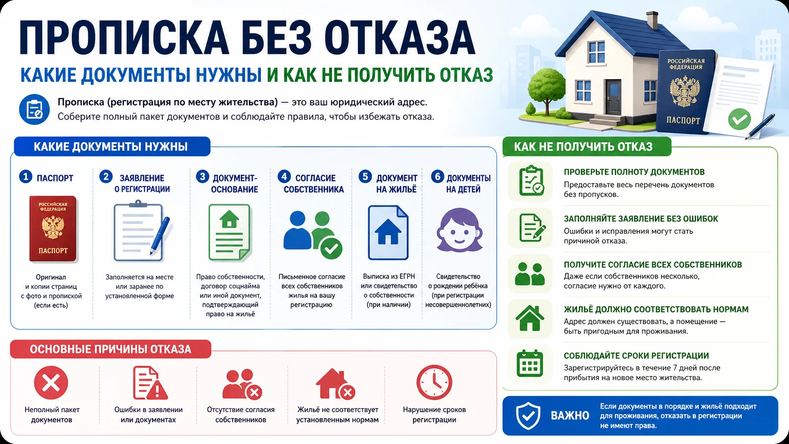 Какие документы нужны для прописки и как не получить отказ