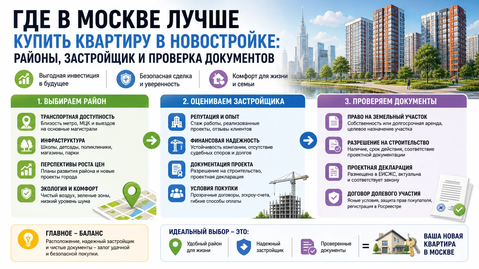 Где в Москве лучше купить квартиру в новостройке: районы, застройщик и проверка документов