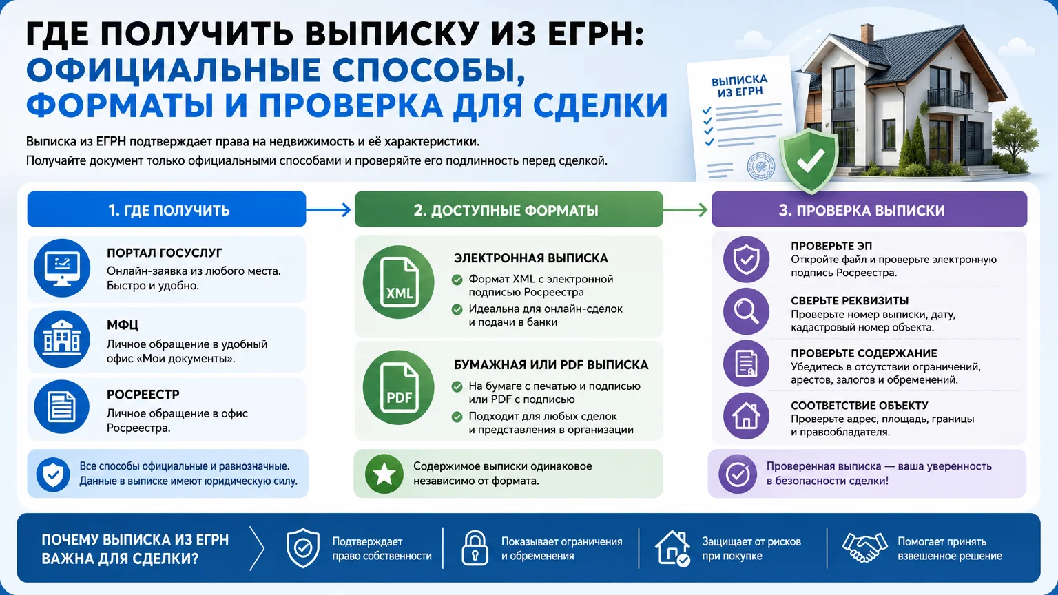 Где получить выписку из ЕГРН: официальные способы, форматы и проверка для сделки