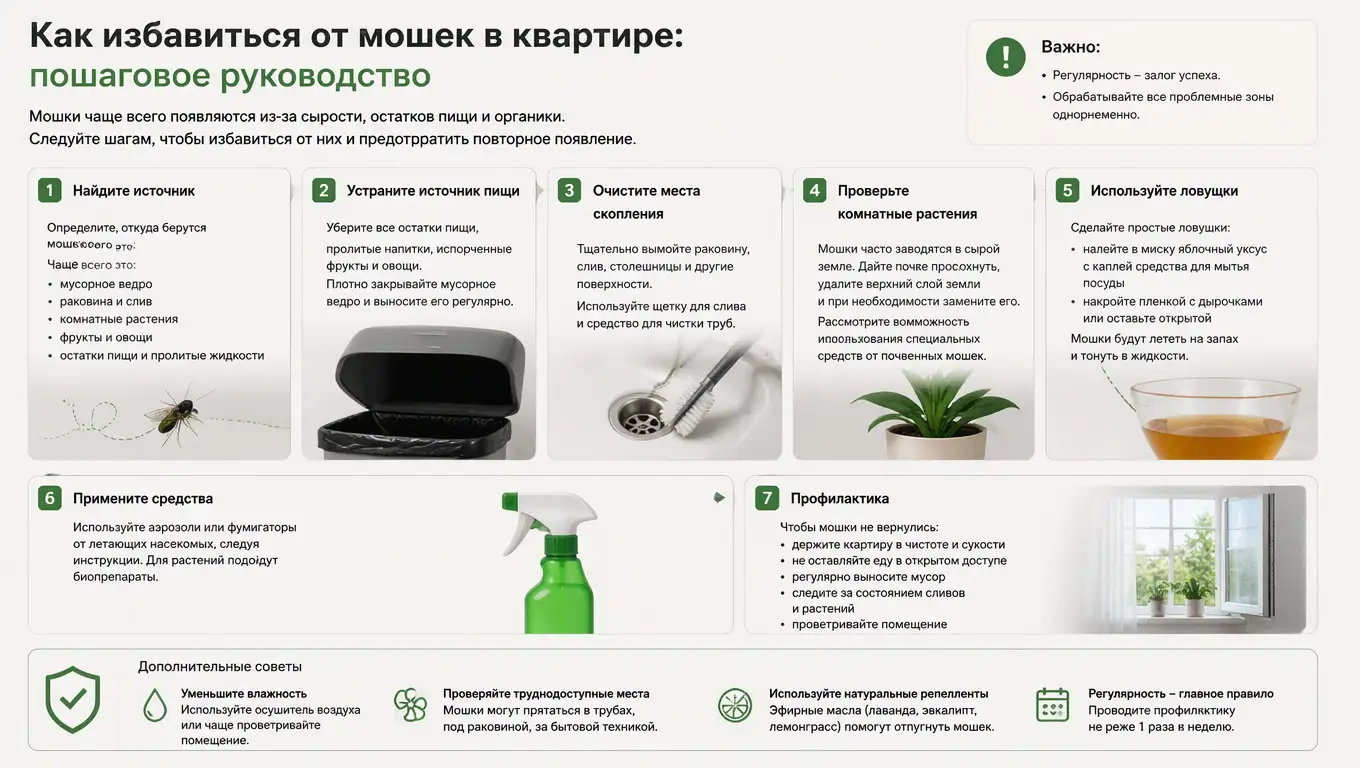 Как избавиться от мошек в квартире: пошаговое руководство 2026