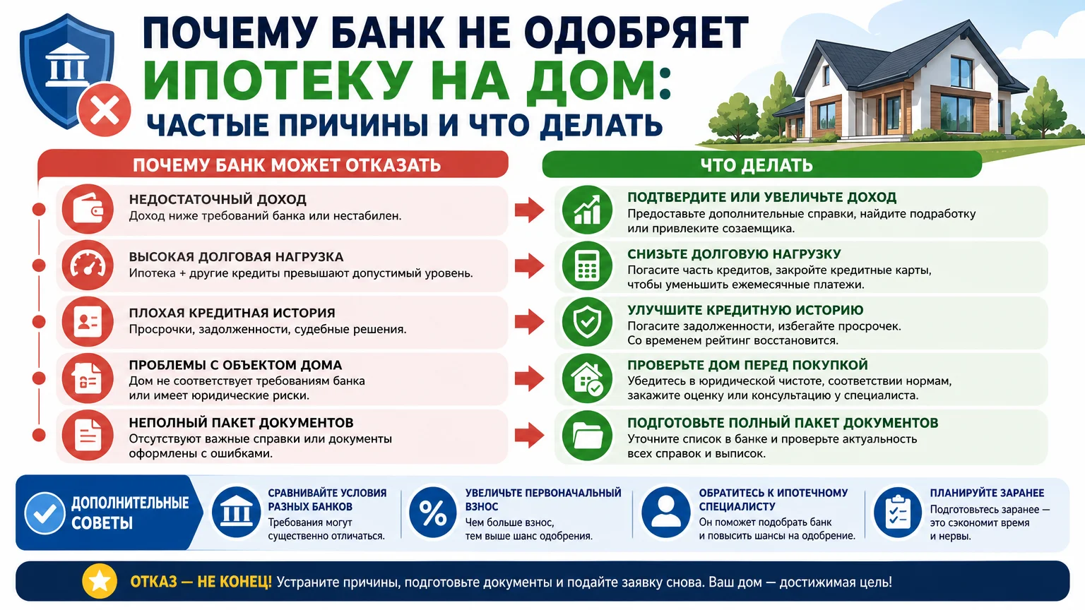 Почему банк не одобряет ипотеку на дом: частые причины и что делать