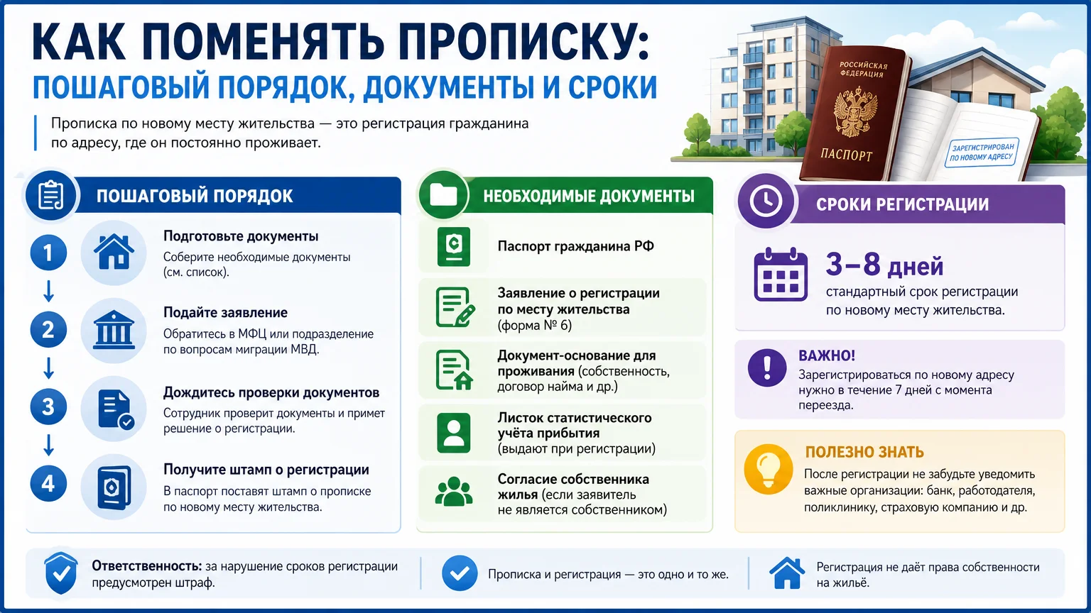 Как поменять прописку: пошаговый порядок, документы и сроки