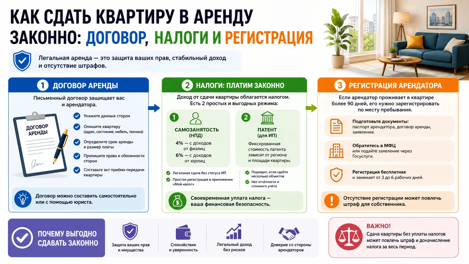 Как сдать квартиру в аренду законно: договор, налоги и регистрация