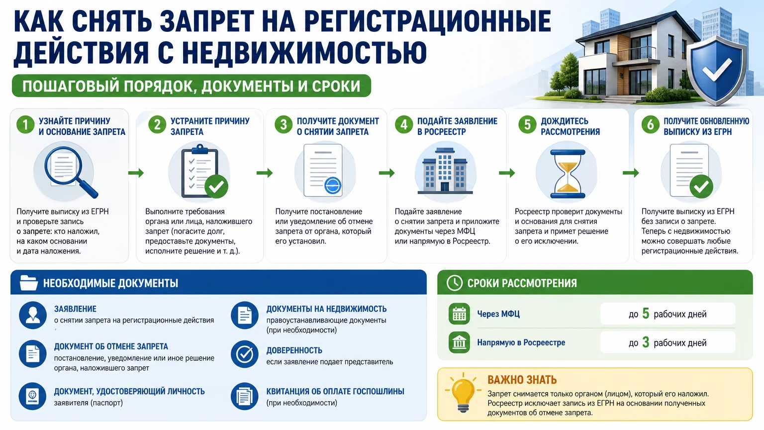Как снять запрет на регистрационные действия с недвижимостью: пошаговый порядок, документы и сроки