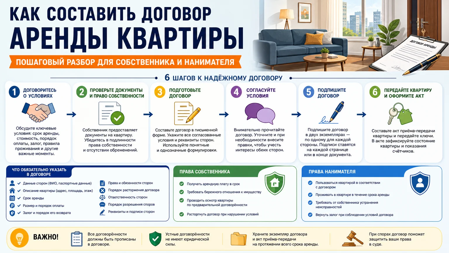 Как составить договор аренды квартиры: пошаговый разбор для собственника и нанимателя