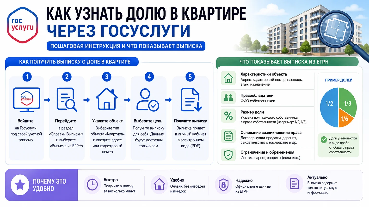 Как узнать долю в квартире через Госуслуги: пошаговая инструкция и что показывает выписка
