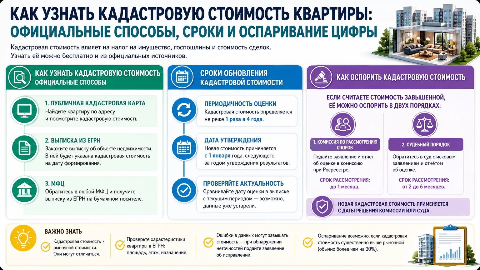 Как узнать кадастровую стоимость квартиры: официальные способы, сроки и оспаривание цифры