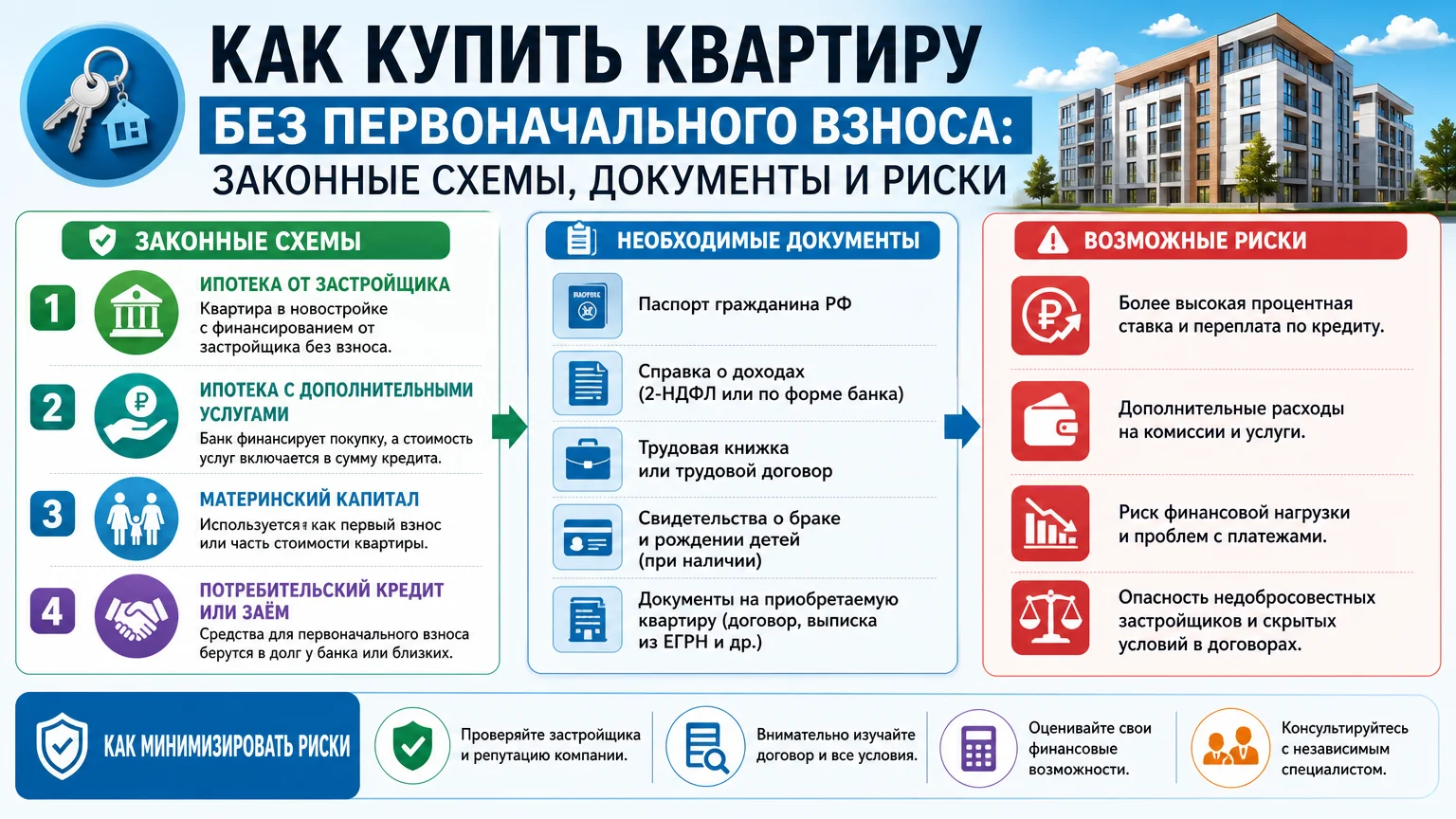Как купить квартиру без первоначального взноса: законные схемы, документы и риски