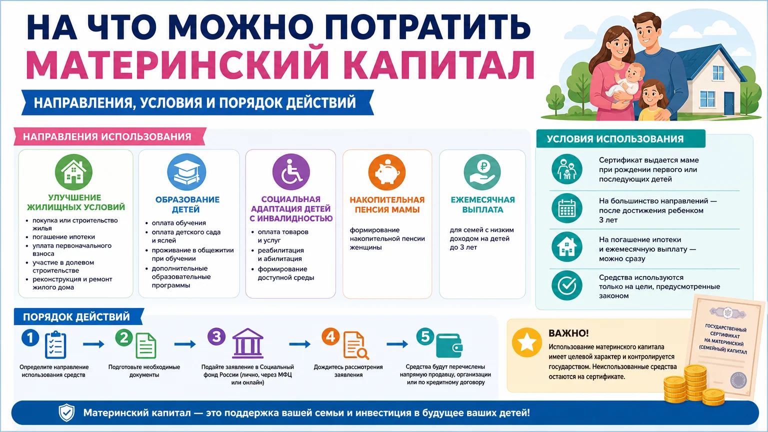 На что можно потратить материнский капитал: направления, условия и порядок действий