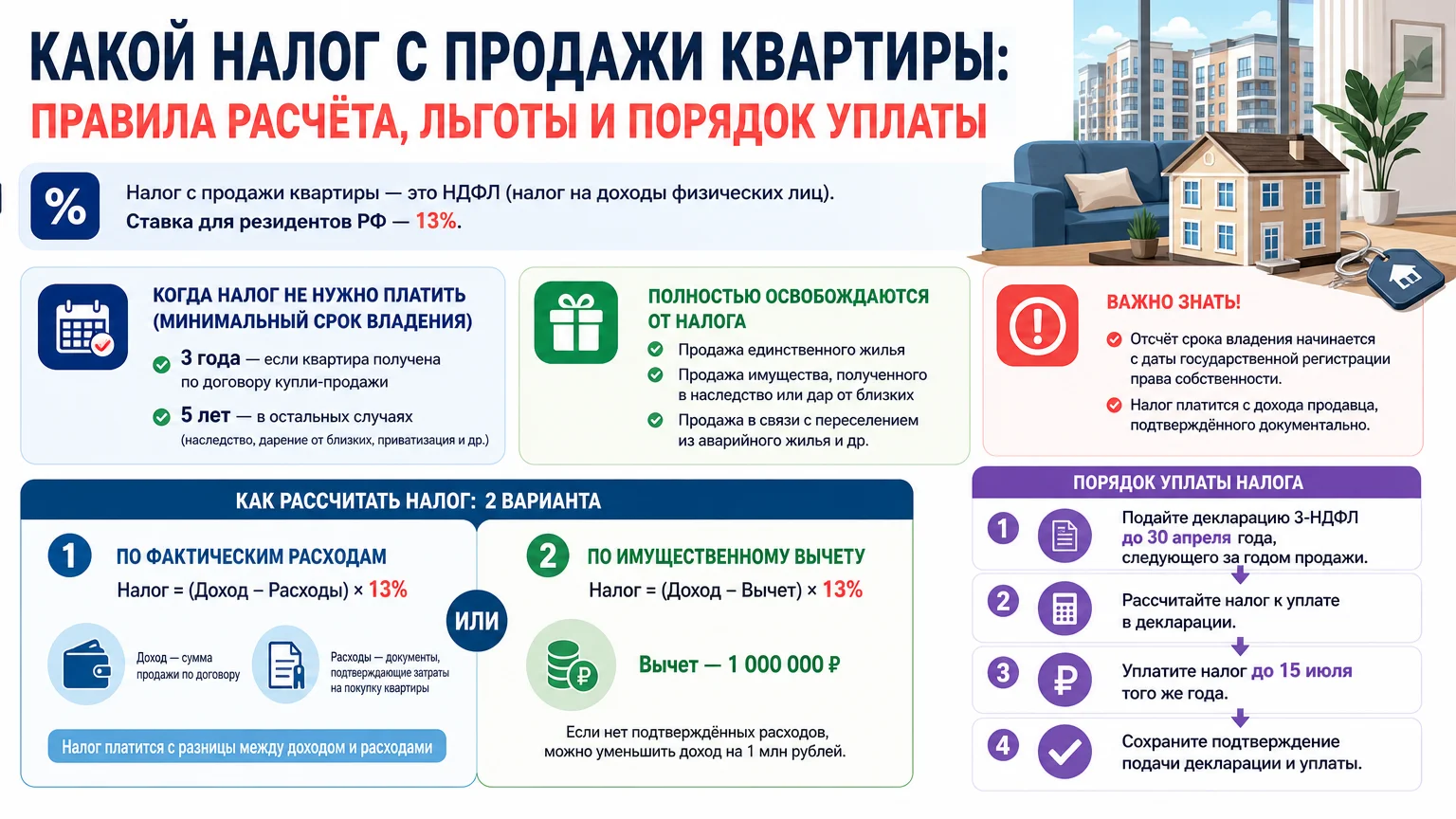 Какой налог с продажи квартиры: правила расчёта, льготы и порядок уплаты