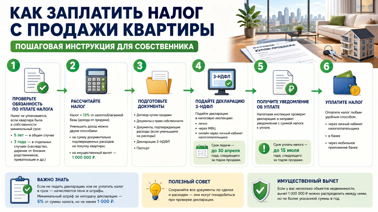 Как заплатить налог с продажи квартиры: пошаговая инструкция для собственника