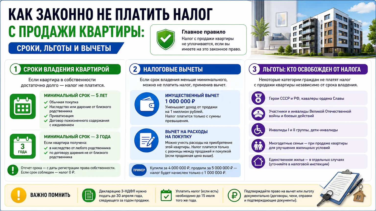 Как законно не платить налог с продажи квартиры: сроки, льготы и вычеты