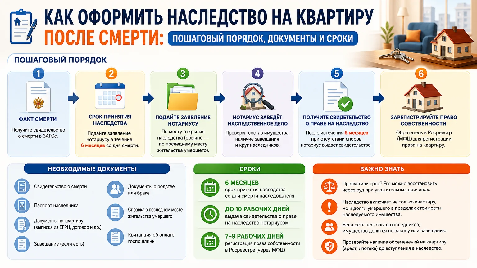 Как оформить наследство на квартиру после смерти: пошаговый порядок, документы и сроки