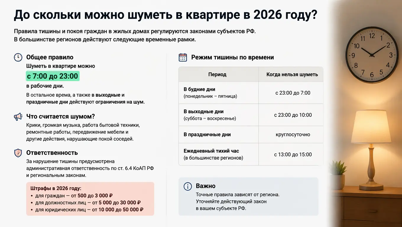 До скольки можно шуметь в квартире в 2026 году: полный разбор закона о тишине