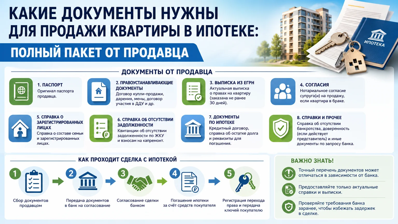 Какие документы нужны для продажи квартиры в ипотеке: полный пакет от продавца