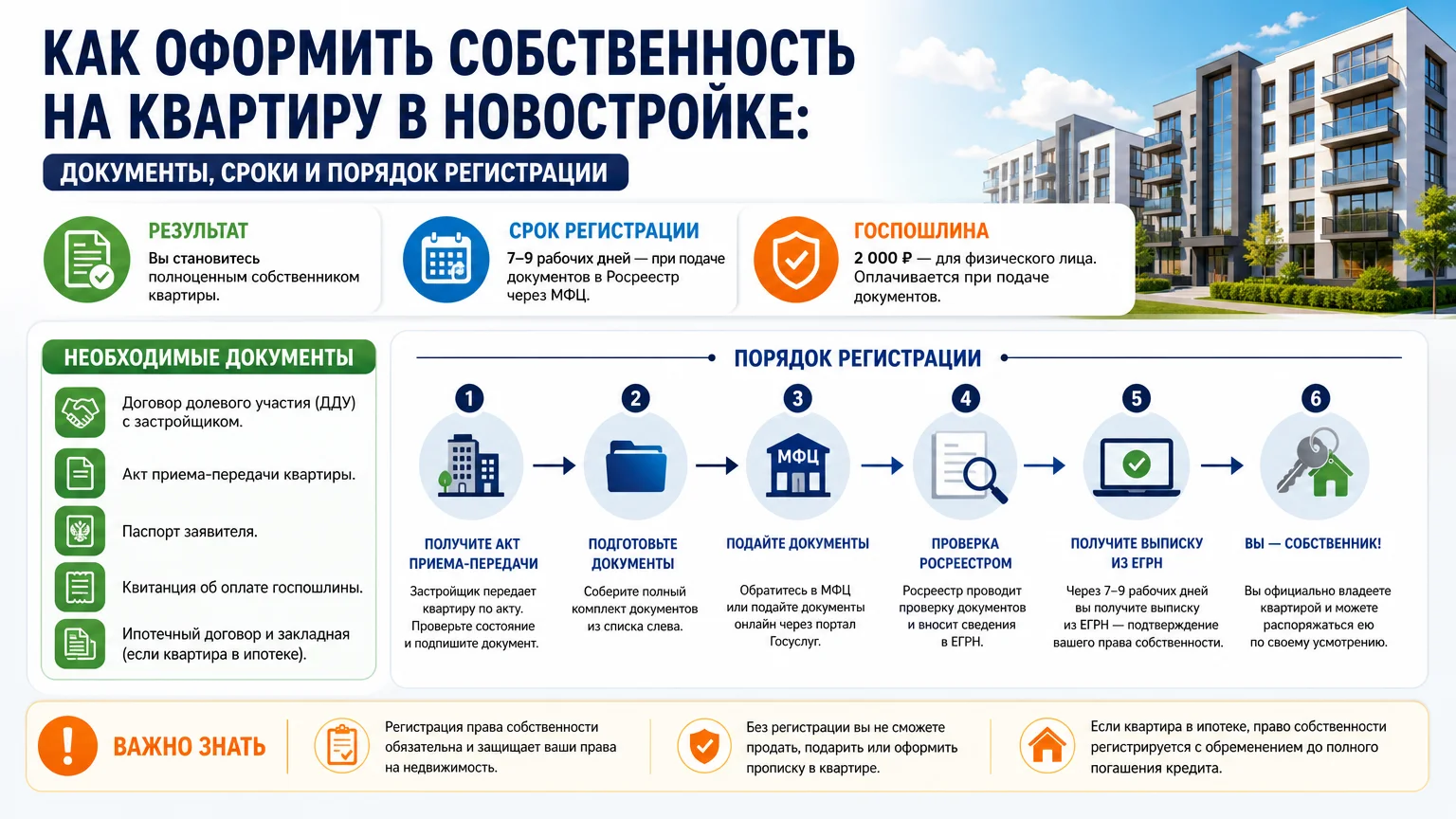 Как оформить собственность на квартиру в новостройке: документы, сроки и порядок регистрации