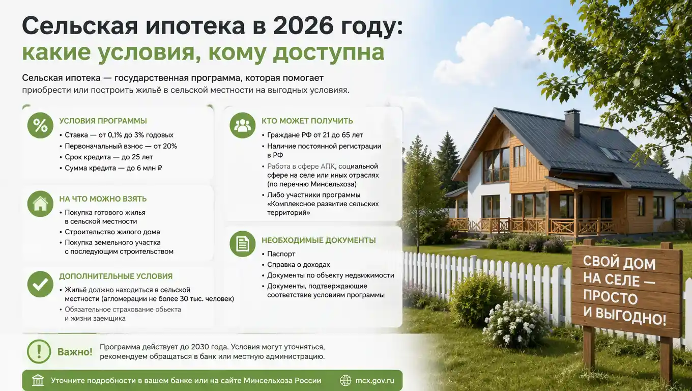 Сельская ипотека в 2026 году: какие условия, кому доступна и как оформить