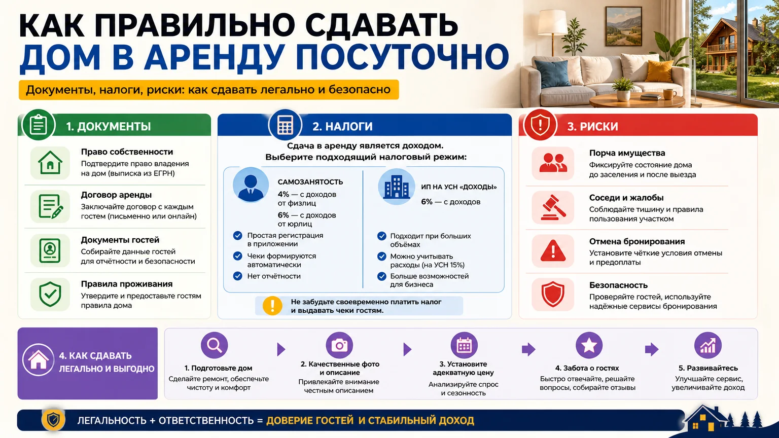 Как правильно сдавать дом в аренду посуточно: документы, налоги, риски