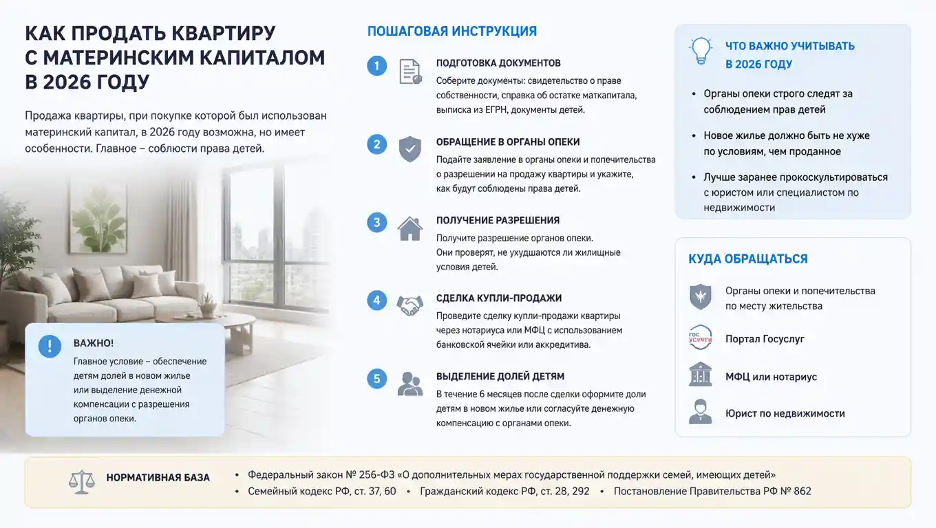 Как продать квартиру с материнским капиталом в 2026 году: пошаговая инструкция