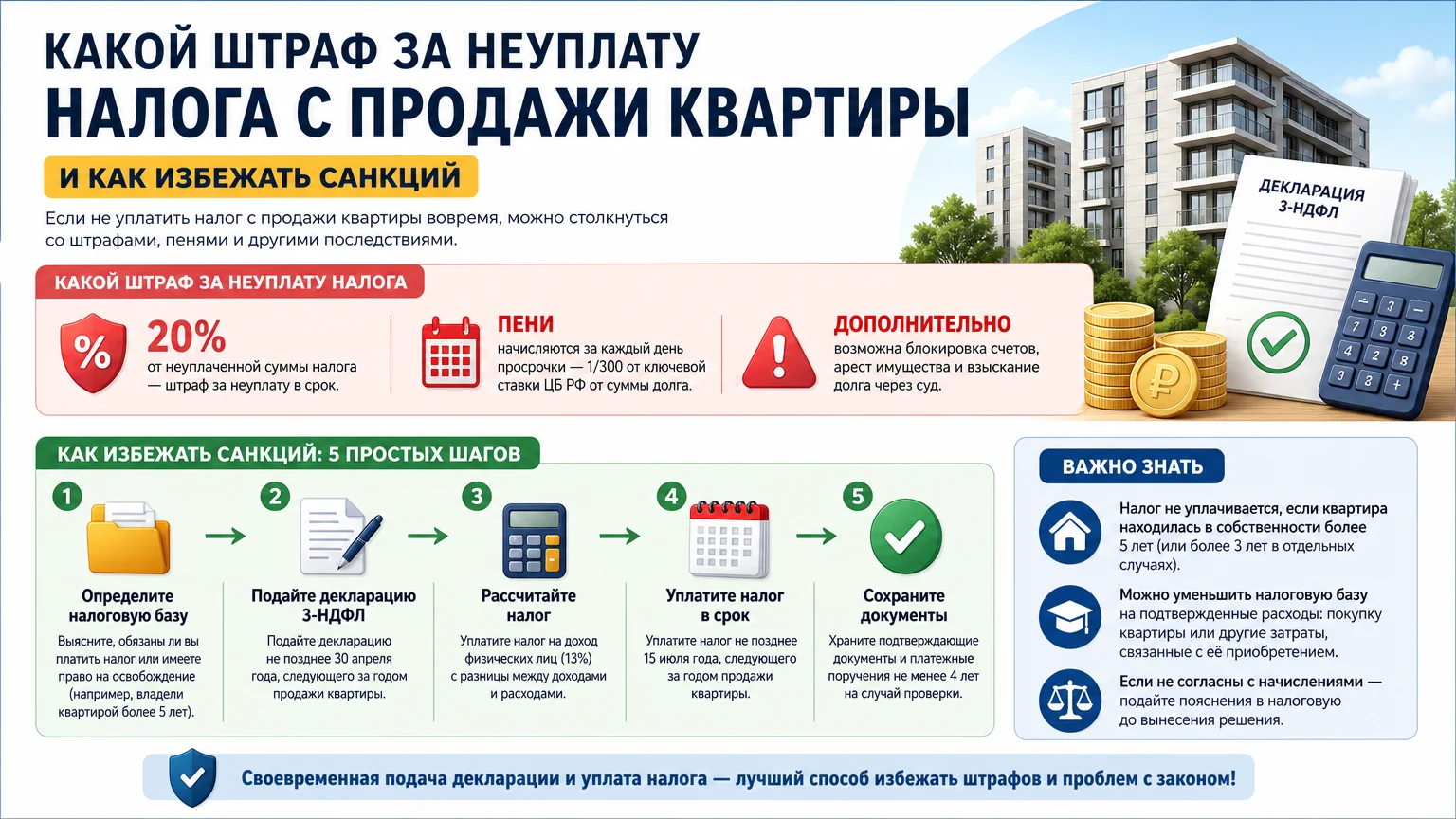 Какой штраф за неуплату налога с продажи квартиры и как избежать санкций