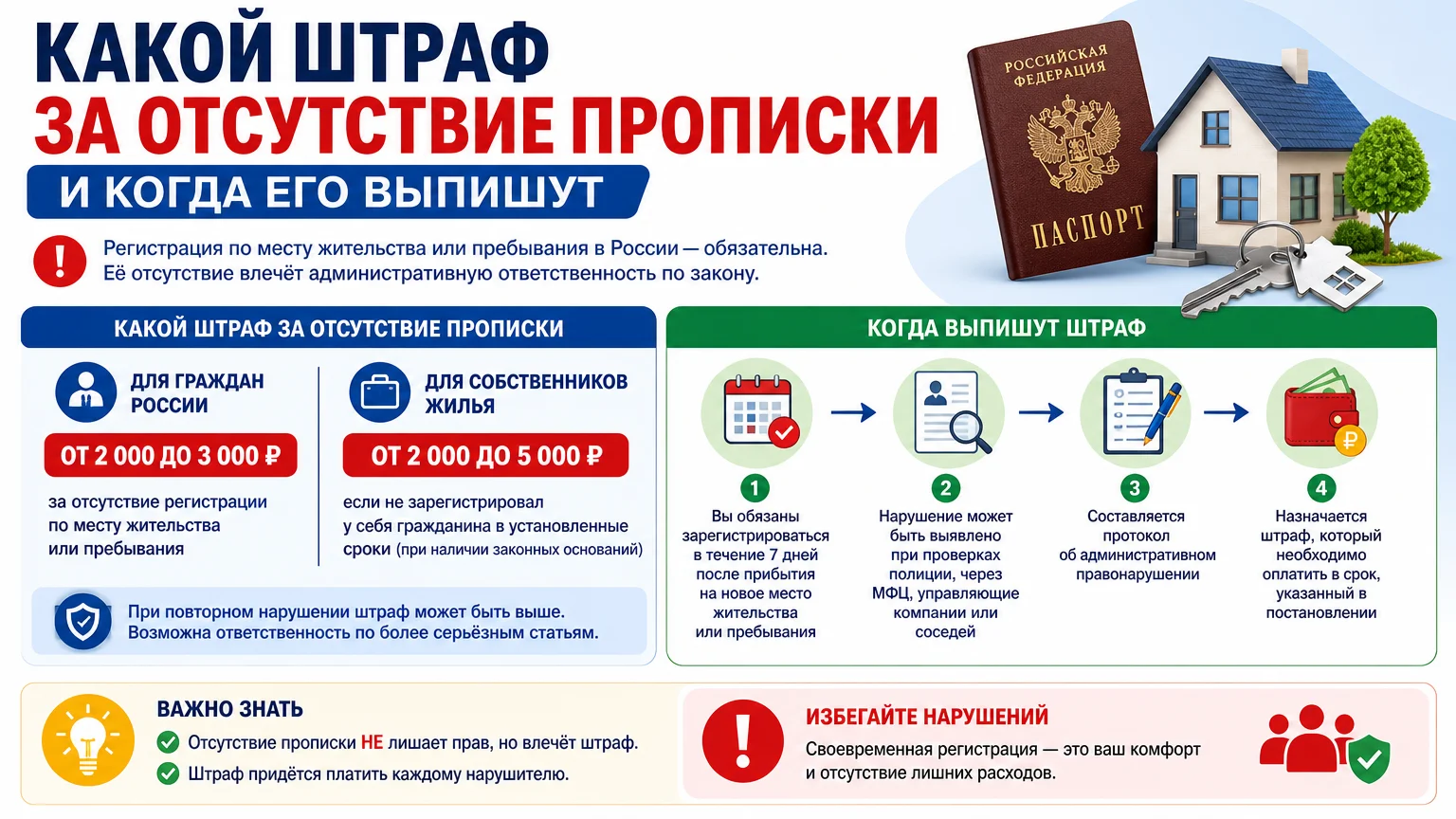 Какой штраф за отсутствие прописки и когда его выпишут