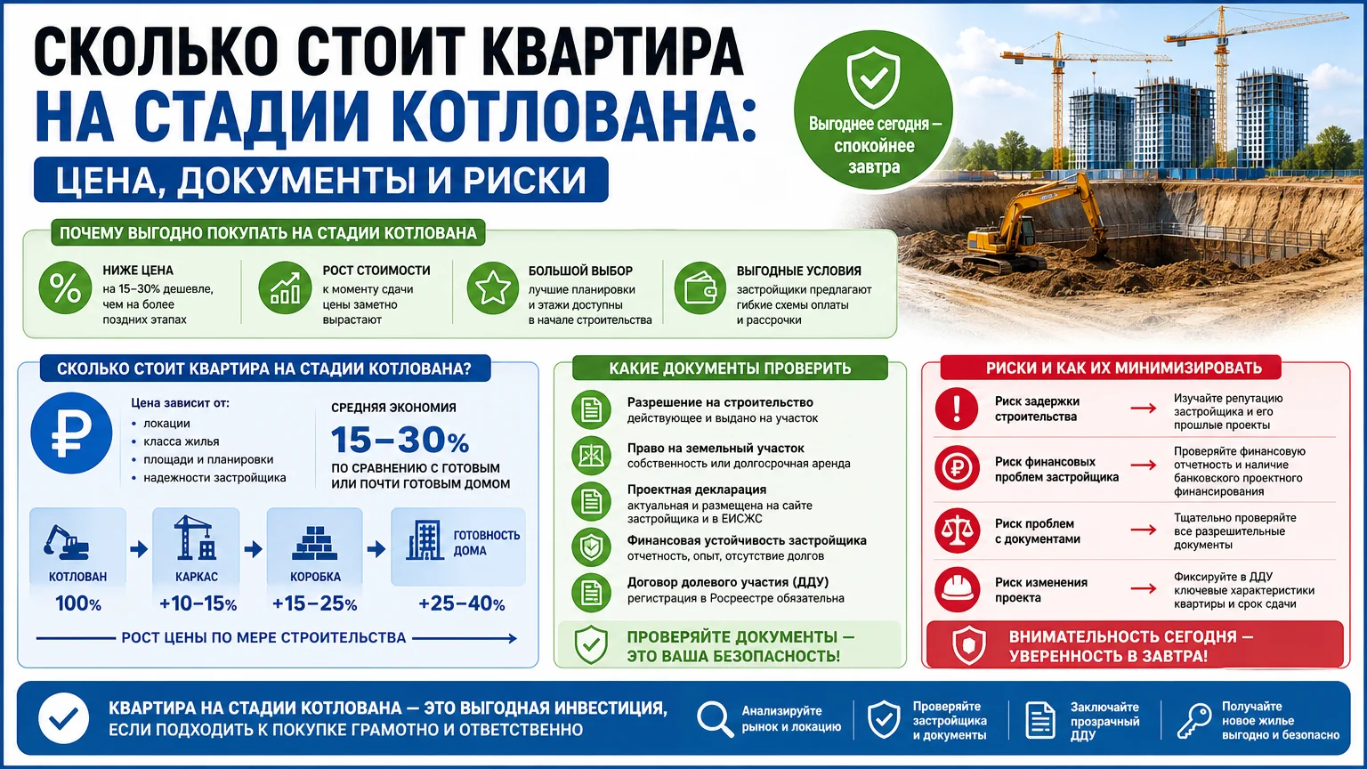 Сколько стоит квартира на стадии котлована: цена, документы и риски