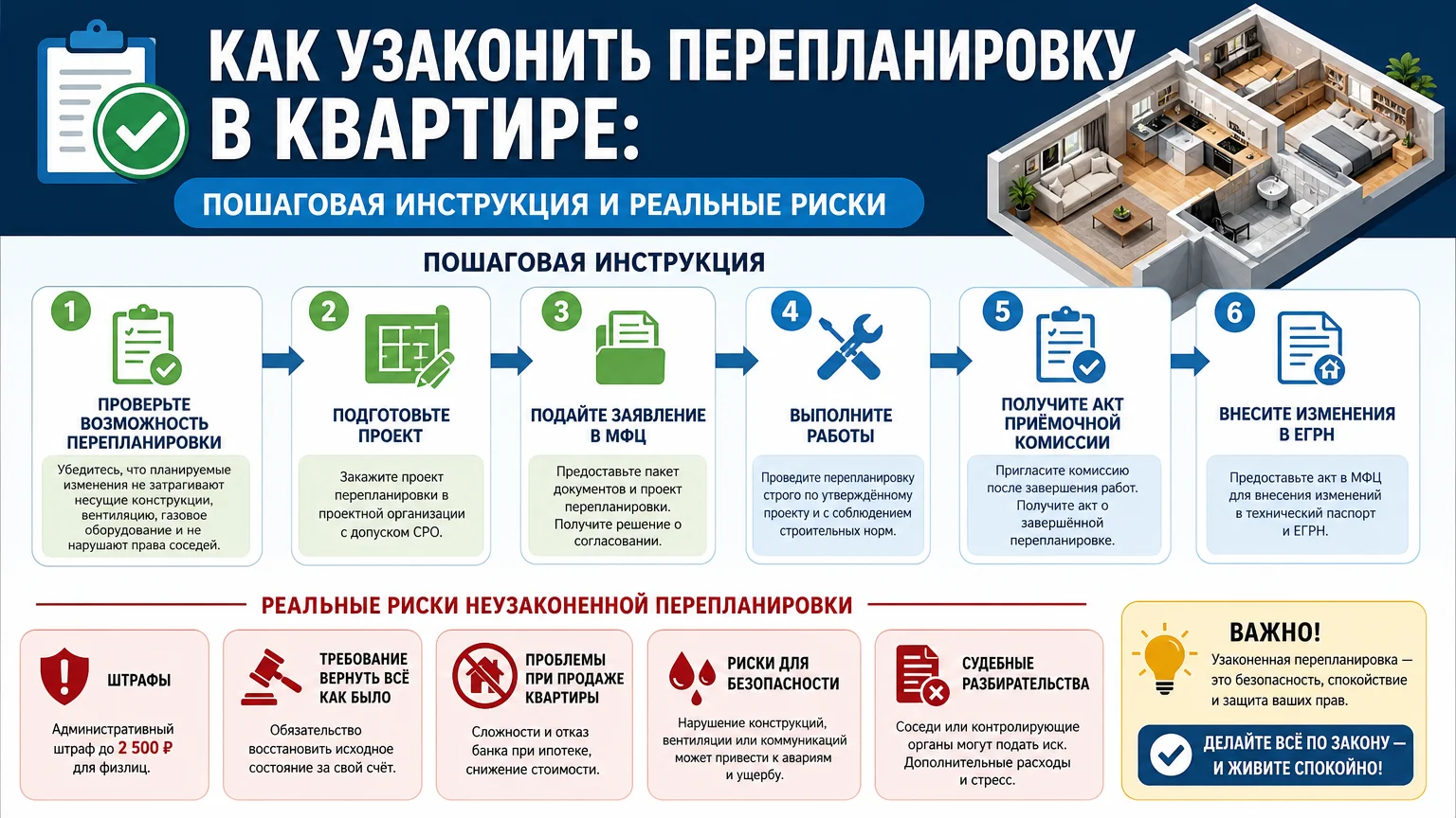 Как узаконить перепланировку в квартире: пошаговая инструкция и реальные риски