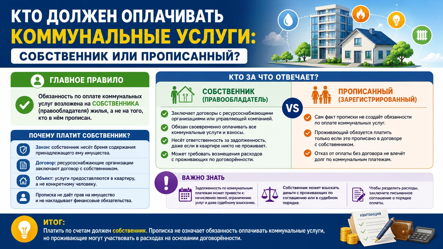 Кто должен оплачивать коммунальные услуги: собственник или прописанный